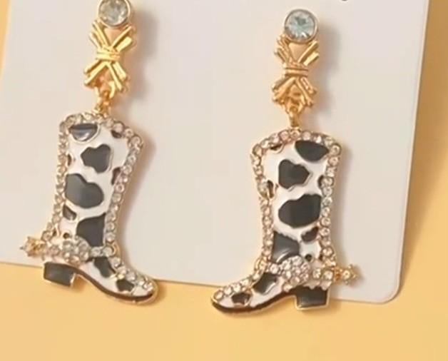 Nieuwe Cowgirl Laars Oorbellen met Strass - Uniek Design, Overige materialen, Hangers, Zwart, Nieuw