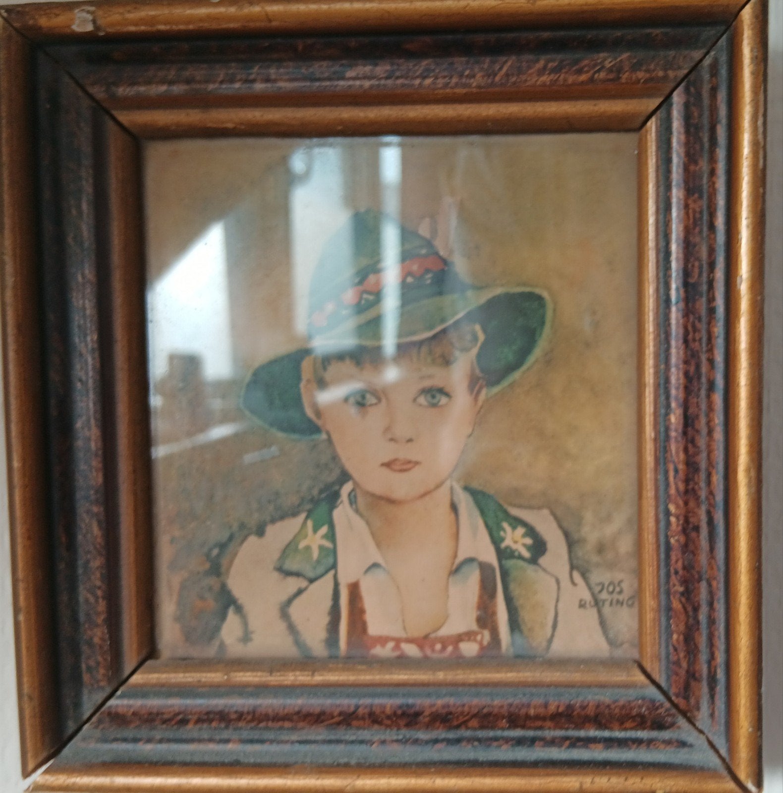 Oud portret van een jongen in traditionele klederdracht, Antiek en Kunst, Kunst | Schilderijen | Klassiek, Ophalen of Verzenden