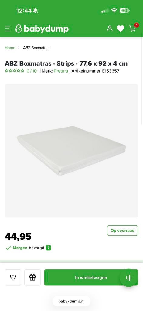 Zo goed als nieuw boxmatras - Amper gebruikt!, Ophalen of Verzenden, Zo goed als nieuw, Rechthoekig, Boxkleed