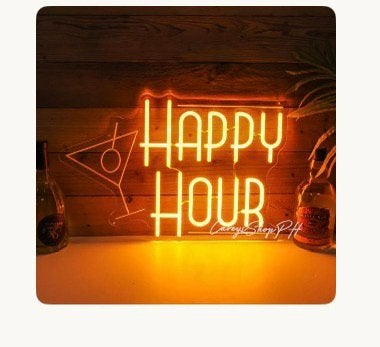 Happy Hour LED neonbord 38  20 cm – nieuw in doos, Huis en Inrichting, Met schakelaar, Oranje, Nieuw, Ophalen of Verzenden