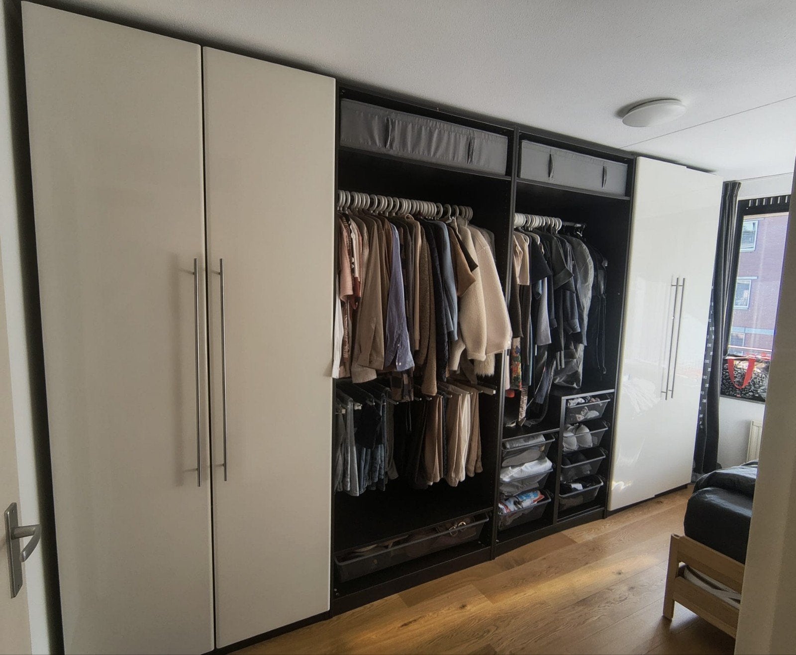 IKEA Pax kastenwand 4x 100 cm, hoog 236 cm donkerbruin, Ophalen, Gebruikt, 200 cm of meer, Met lade(s)