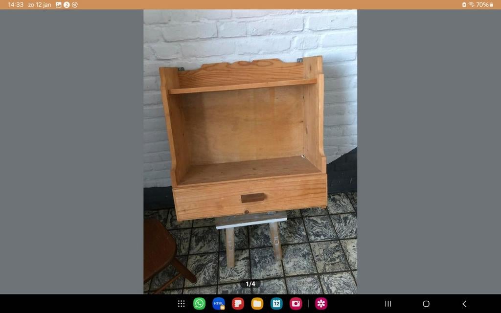 Mooi houten regaal wandschap wandkastje met lade, Antiek en Kunst, Ophalen