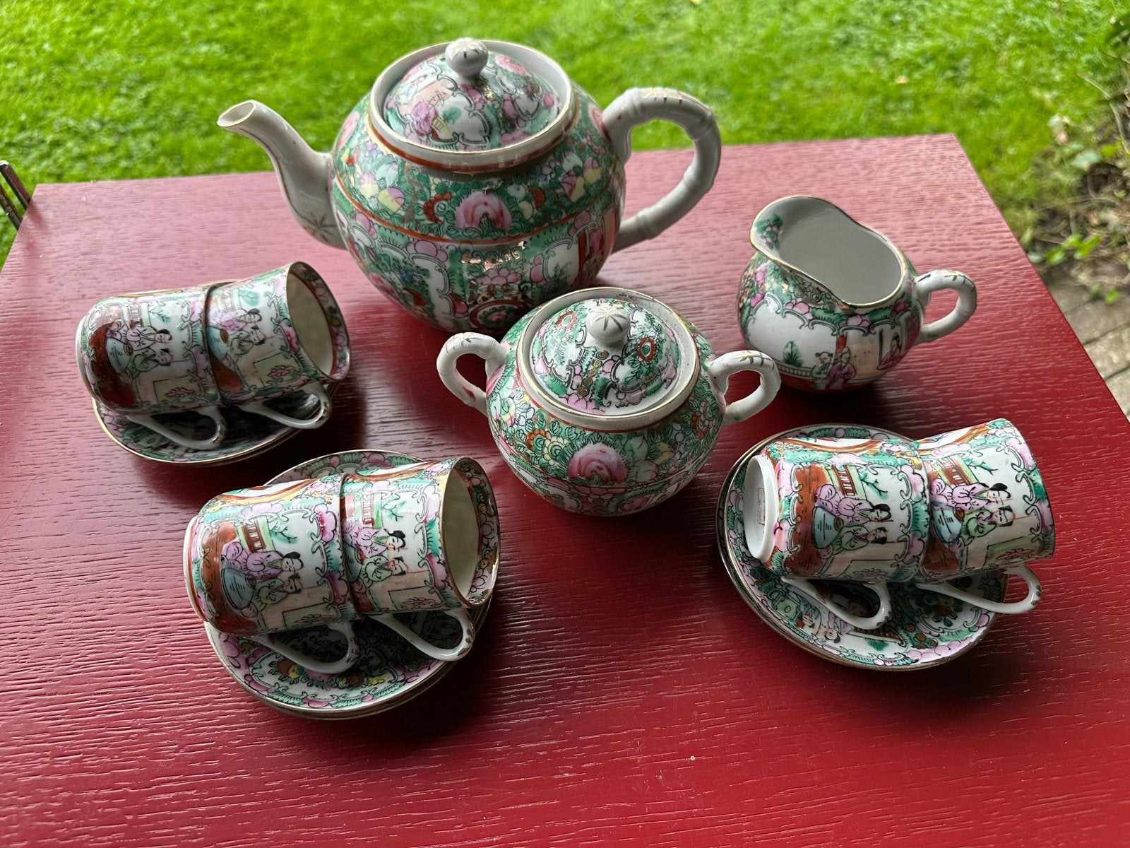 Antiek Chinees Porseleinen Theeservies - Handgeschilderd, Antiek en Kunst, Ophalen of Verzenden