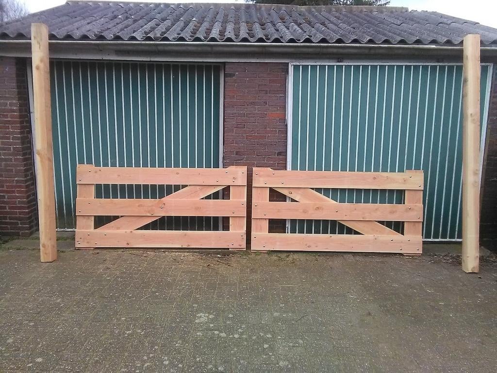 Nieuw Douglas landhek 4 mtr met 2 palen en beslag, Tuin en Terras, Tuinhekken en Hekwerk, Nieuw, Tuinhek, Hout, Ophalen