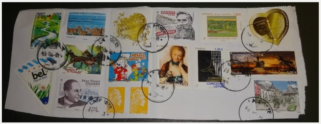 Frankrijk - Strook diverse gestempelde postzegels, Verzenden, Gestempeld
