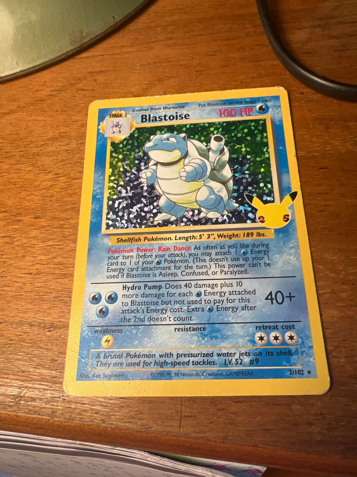 Blastoise Pokémon kaart 2/102 Base Set 1995, Ophalen of Verzenden, Gebruikt, Losse kaart, Foil