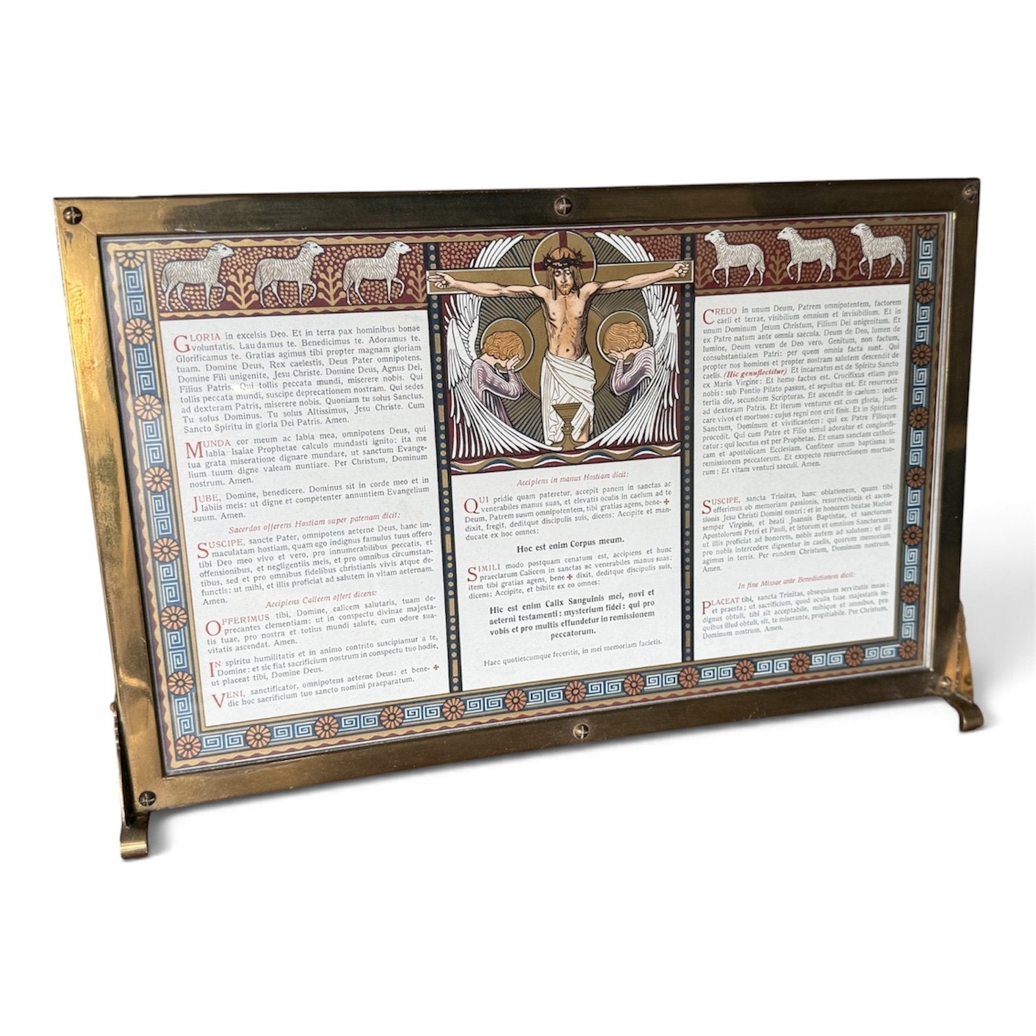 Gebedenbord in Koperen Lijst met Religieuze Afbeelding, Antiek en Kunst, Ophalen of Verzenden