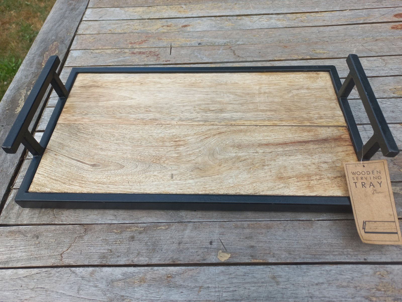 Jens Living Houten Dienblad met Metalen Handvatten, Huis en Inrichting, Woonaccessoires | Dienbladen, Nieuw, Ophalen of Verzenden