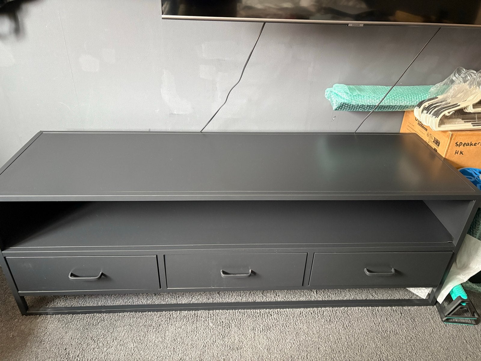 Donkergrijs tv-meubel met lades, Ophalen, Gebruikt, 100 tot 150 cm, Minder dan 100 cm