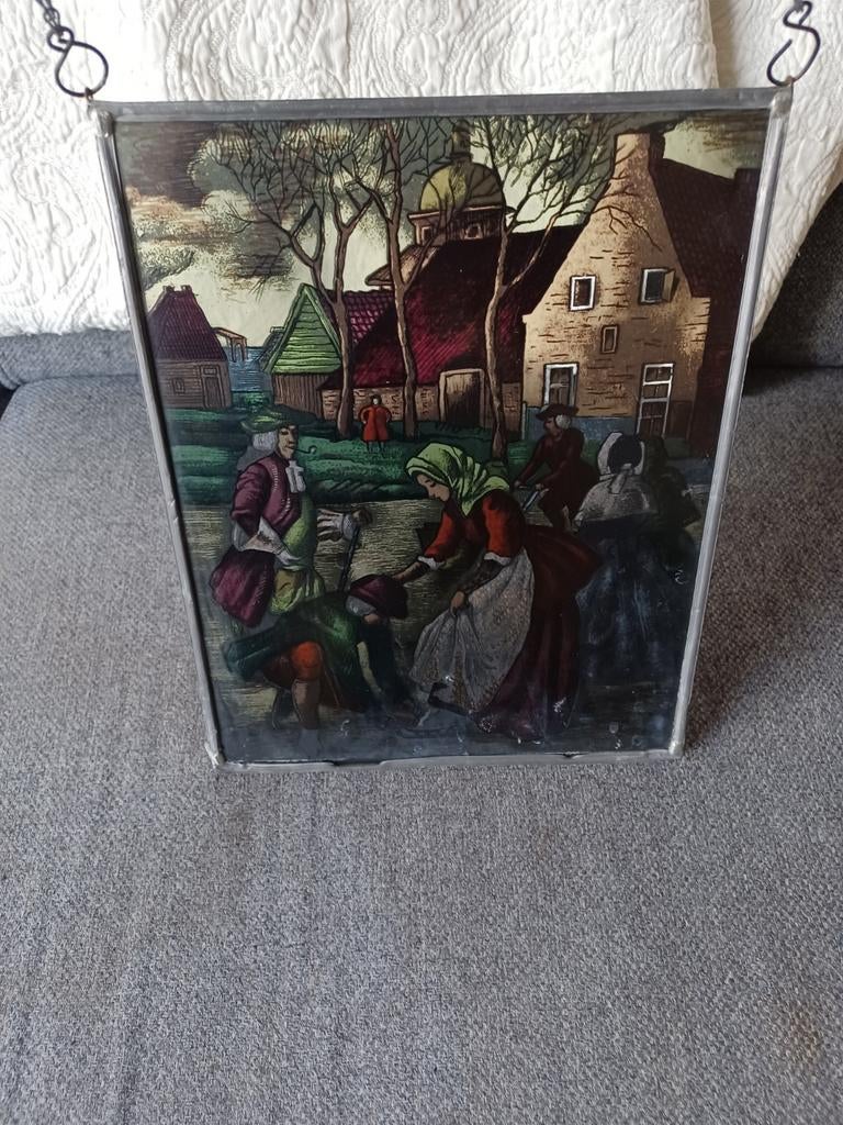 Vintage glas in lood paneel, Antiek en Kunst, Ophalen of Verzenden