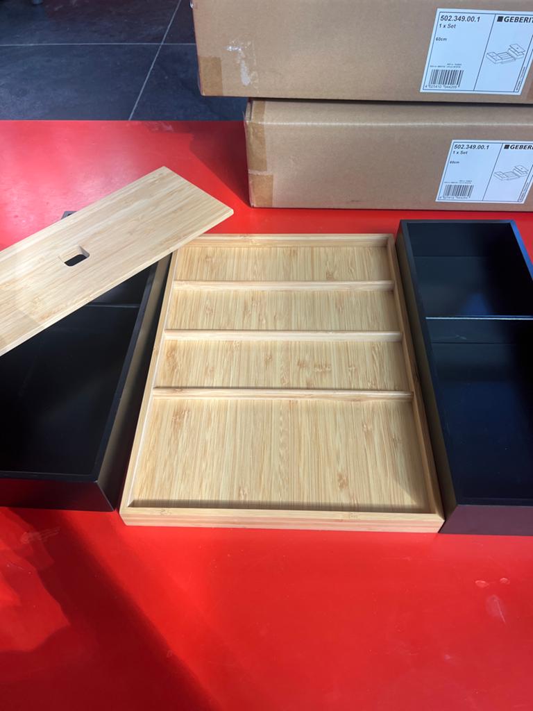 2x Geberit lade-indelers set 60cm lava-bamboe (nieuw), Huis en Inrichting, Ophalen of Verzenden, Zo goed als nieuw