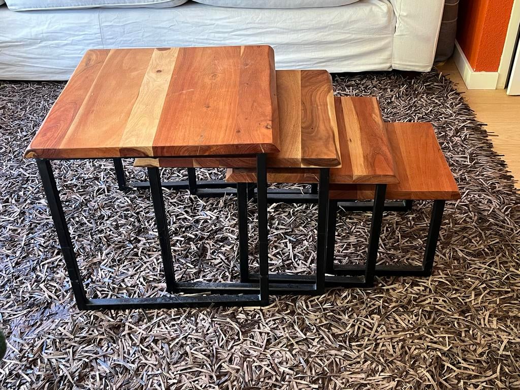 Set van 4 houten bijzettafels / salontafels, Huis en Inrichting, Ophalen, Minder dan 45 cm, Minder dan 55 cm, Vierkant