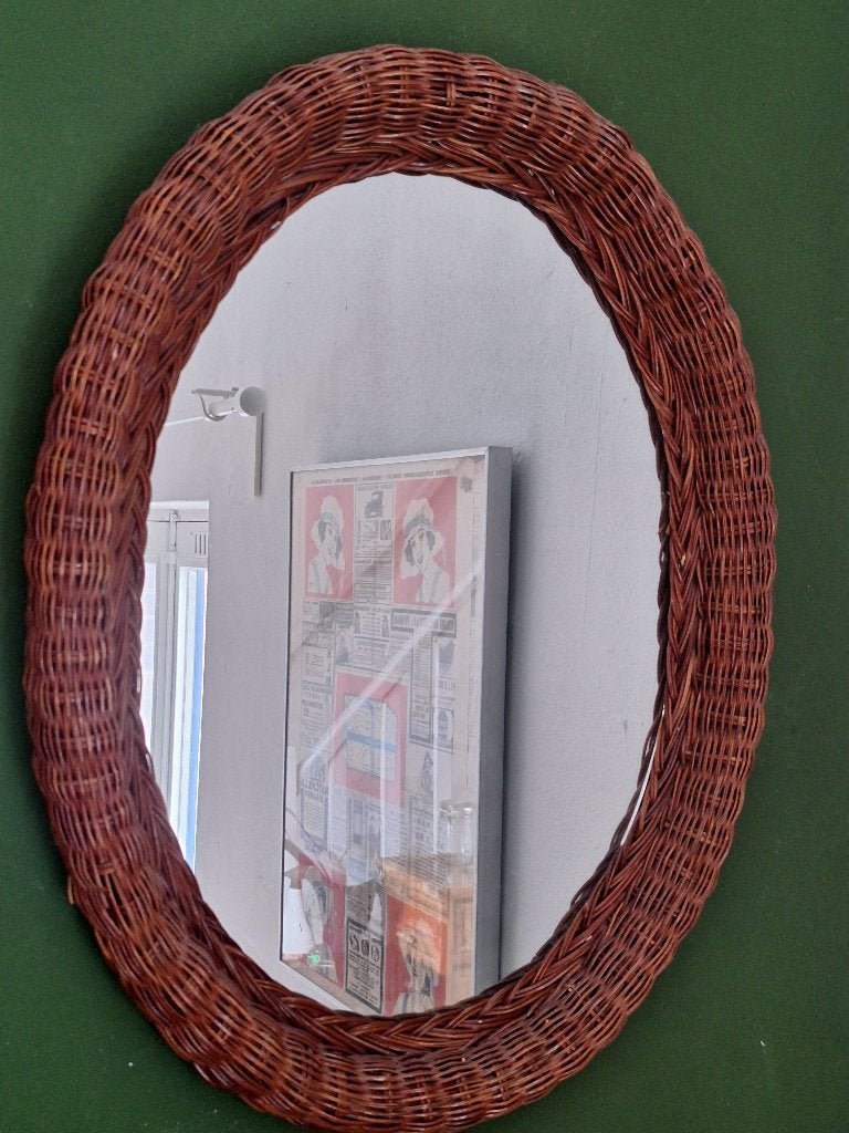 Rieten ovale spiegel, Ophalen, Minder dan 50 cm, Zo goed als nieuw, Minder dan 100 cm