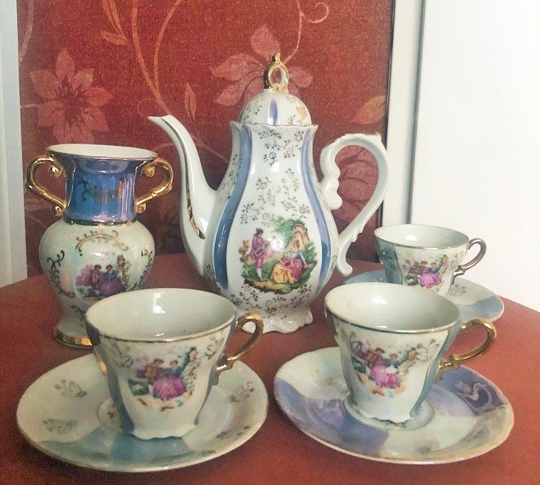 Oud mokka servies set / theeservies porselein, Ophalen of Verzenden