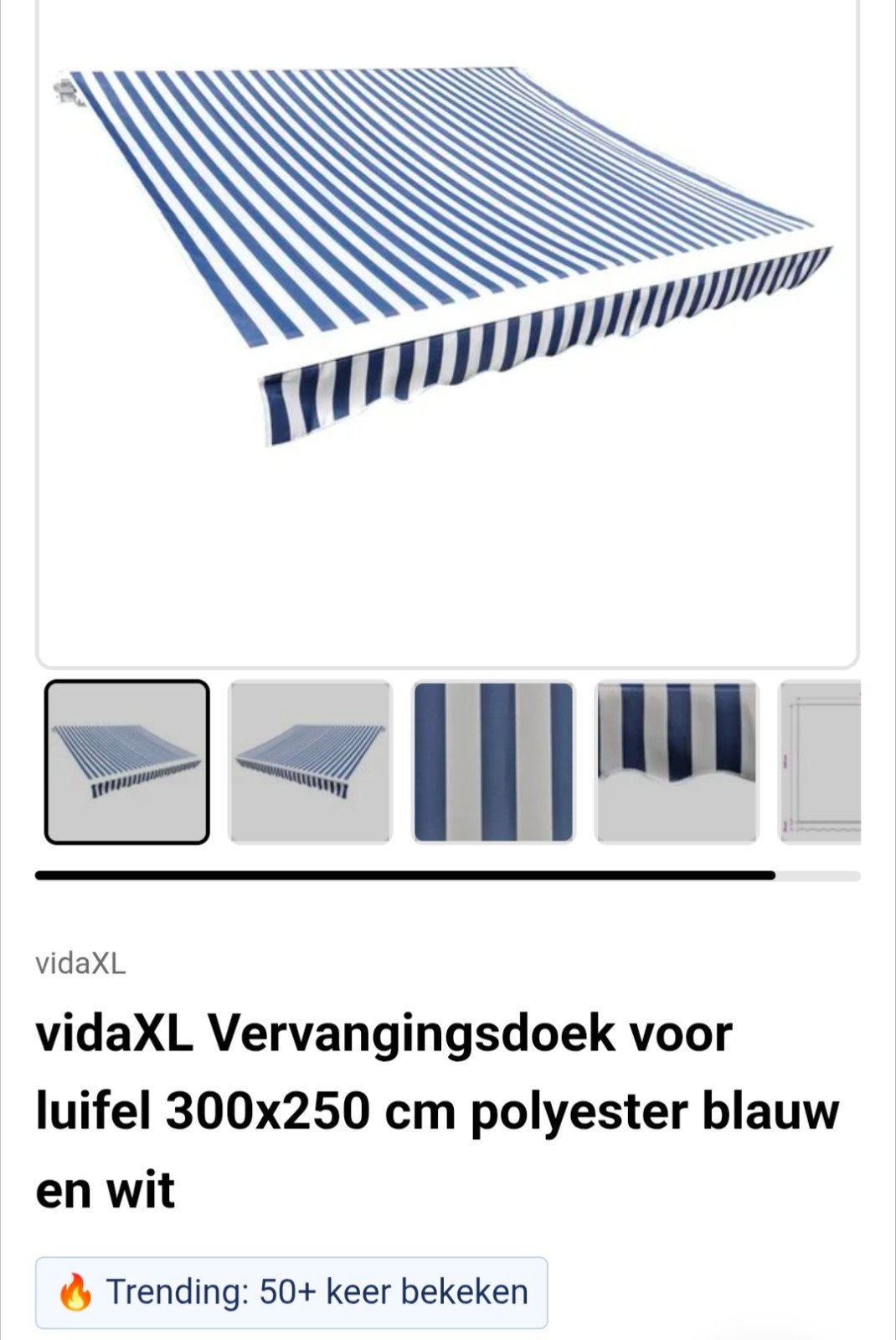 vidaXL Vervangingsdoek luifel 300x250 cm blauw/wit, Ophalen, Nieuw, Rolluik, 150 tot 300 cm