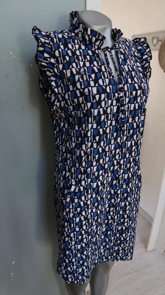 mooi blauw witzwart jurkje M stretch met zakken, Blauw, Ophalen of Verzenden, Zo goed als nieuw, Maat 36 (S)