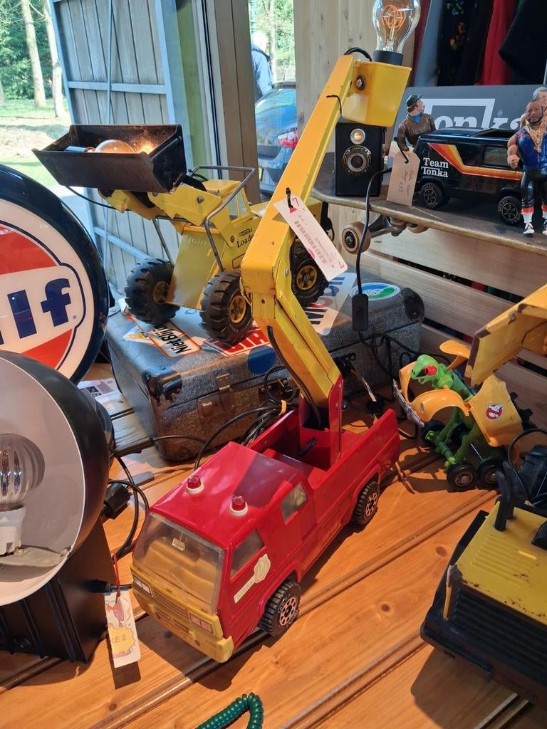 Vintage upcycled Tonka brandweer snorkel lamp, Ophalen of Verzenden, Metaal, Vintage upcycled, Minder dan 100 cm