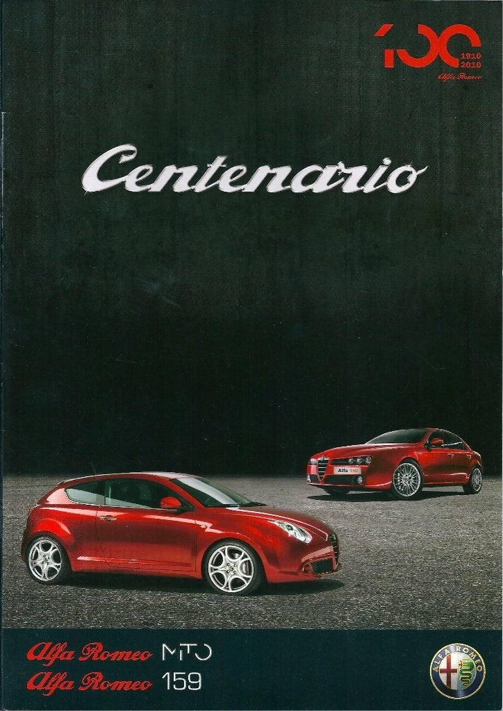 Brochure Alfa Romeo Mito en 159 Centenario 2010, Ophalen of Verzenden, Gelezen, Alfa Romeo