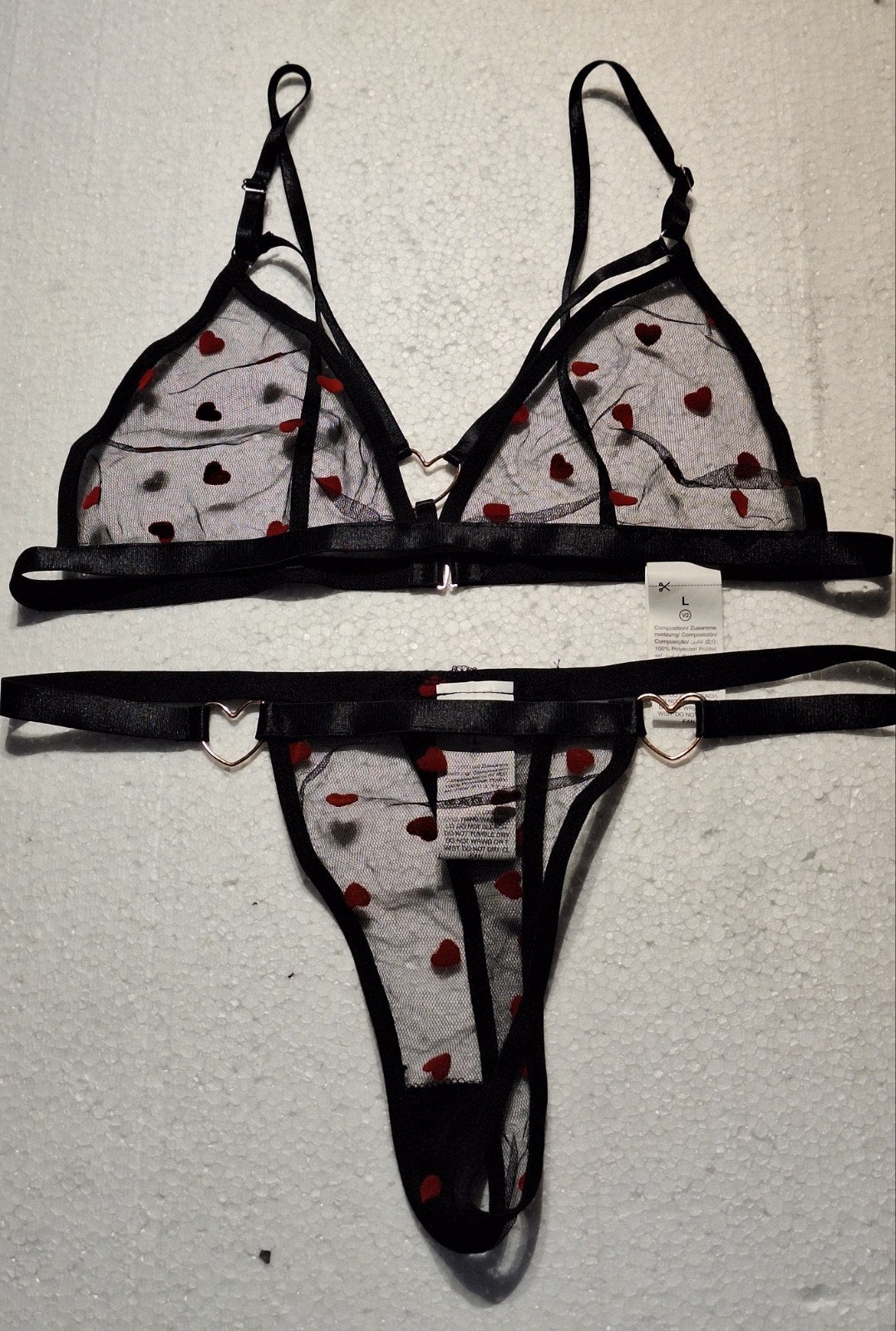 Sexy doorschijnend zwart setje maat L, Kleding | Dames, Ondergoed en Lingerie, Verzenden, Zwart, Setje