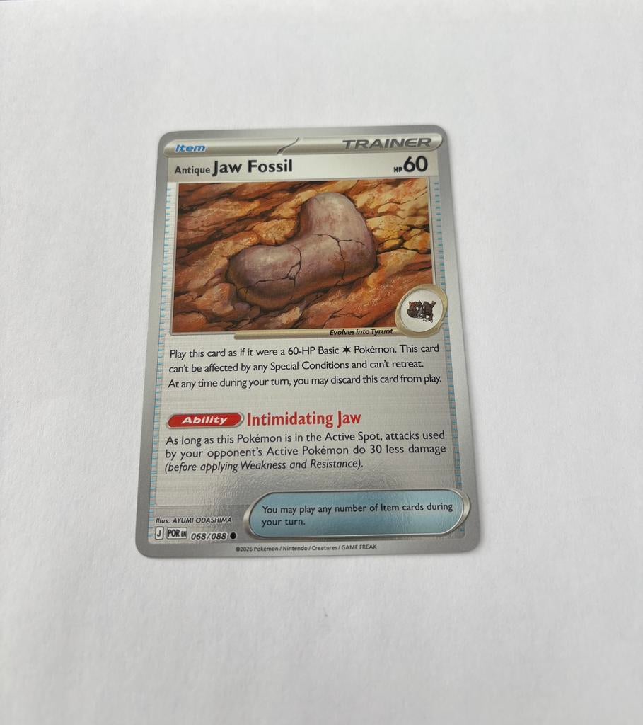Pokemon antique jaw fossil 068/088 POR reverse holo, Ophalen of Verzenden, Nieuw, Losse kaart, Foil