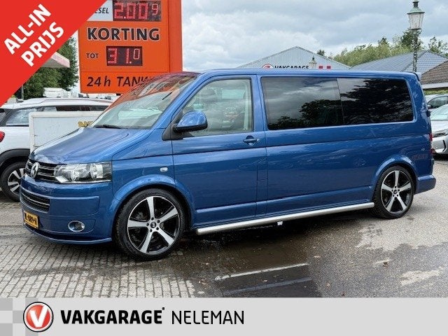 Volkswagen Transporter 180 PK DUBBEL CABINE LEER VERLAAGD 20, Auto's, Bestelauto's, Gebruikt, Zwart, 4 cilinders, Bedrijf