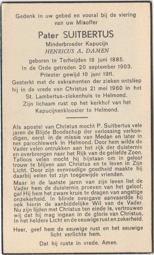 pater Henricus A. Damen 1885 Terheijden + 1960 Helmond, 74 j, Verzenden