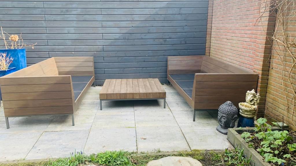 Applebee Long Island loungeset 2 banken tafel luxe design, Tuin en Terras, Tuinsets en Loungesets, Ophalen, Gebruikt, Hardhout