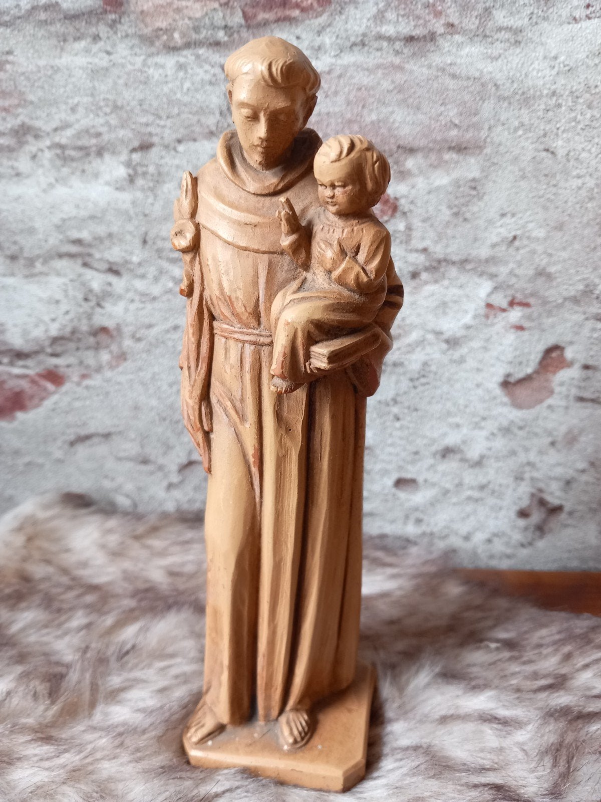Houten beeldje van Sint Antonius met kind Jezus, 20 cm hoog, Ophalen of Verzenden
