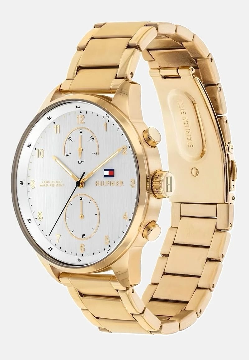 Tommy Hilfiger Horloge Goudkleurig - Stijlvol en Tijdloos, Overige merken, Gebruikt, Staal, Polshorloge