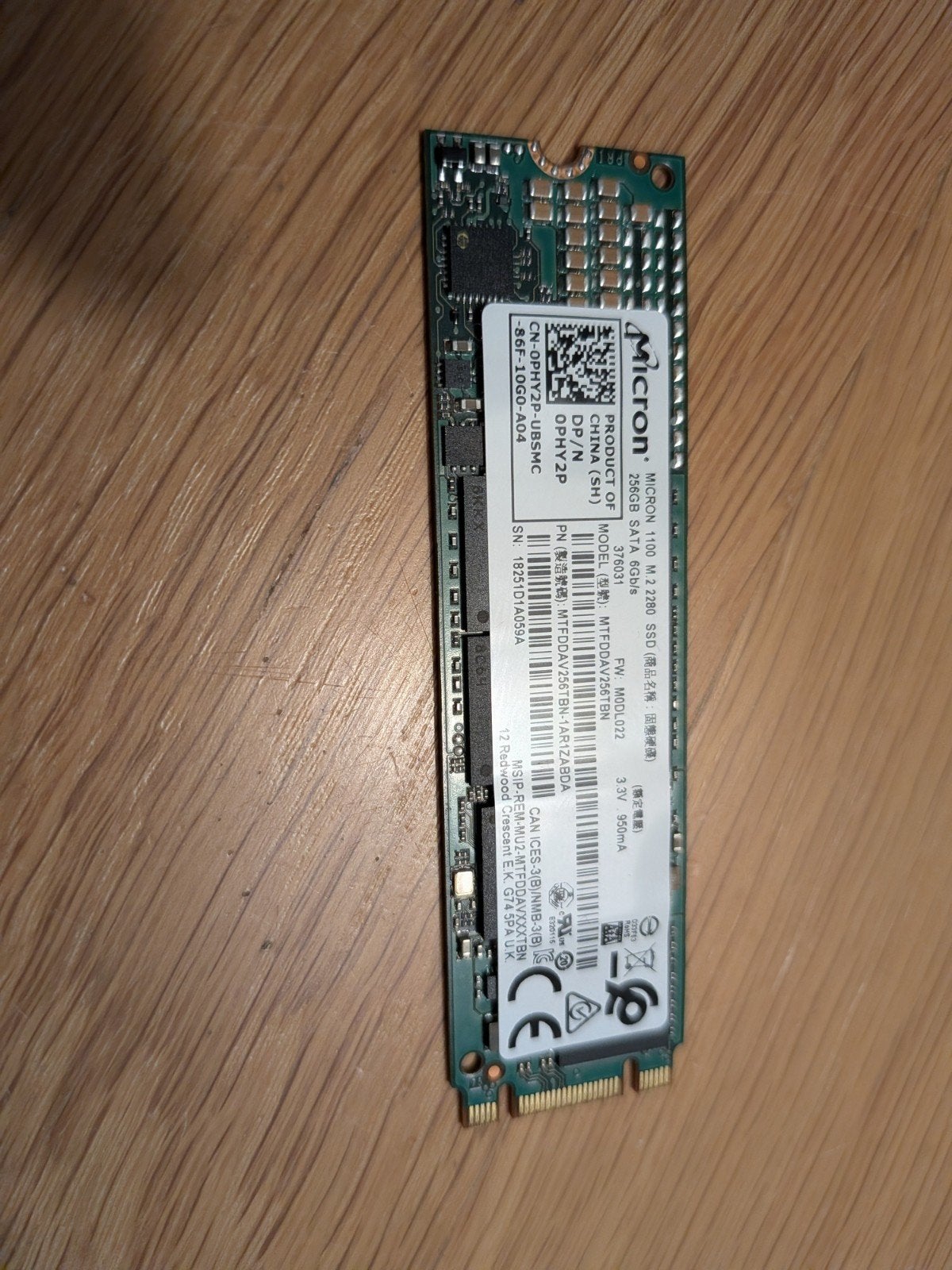 micron nvme ssd 256 gb, Computers en Software, Ophalen of Verzenden, Laptop