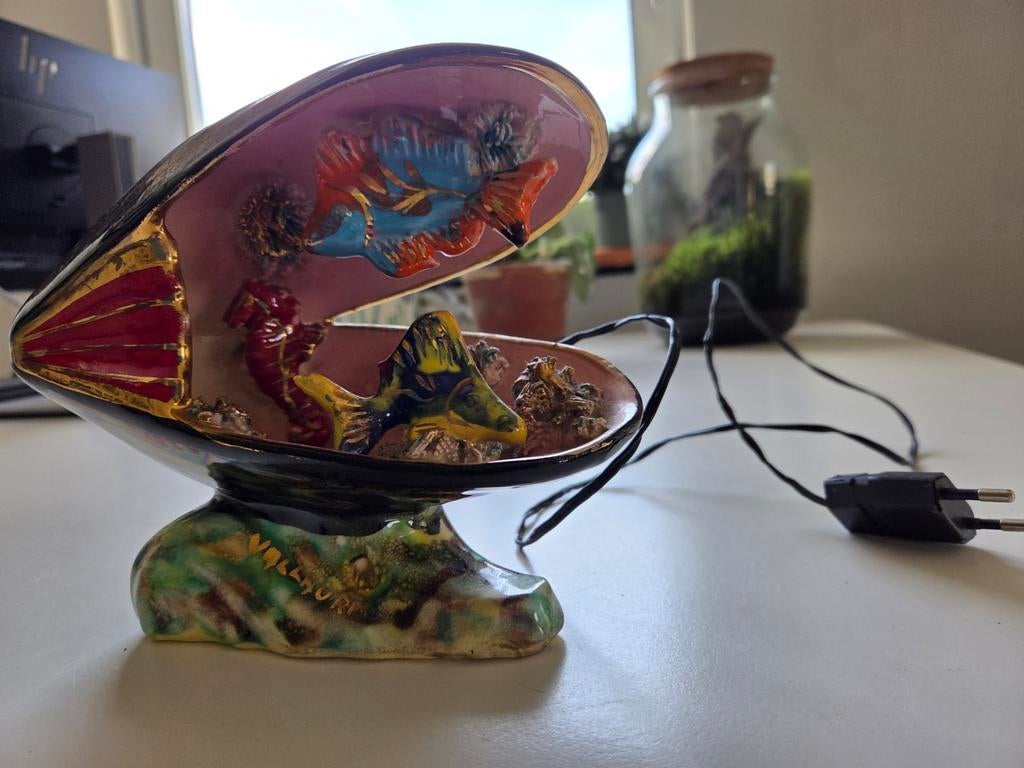 Vintage Vallauris schelplamp met vissen en zeepaardje, Antiek en Kunst, Antiek | Lampen, Ophalen of Verzenden