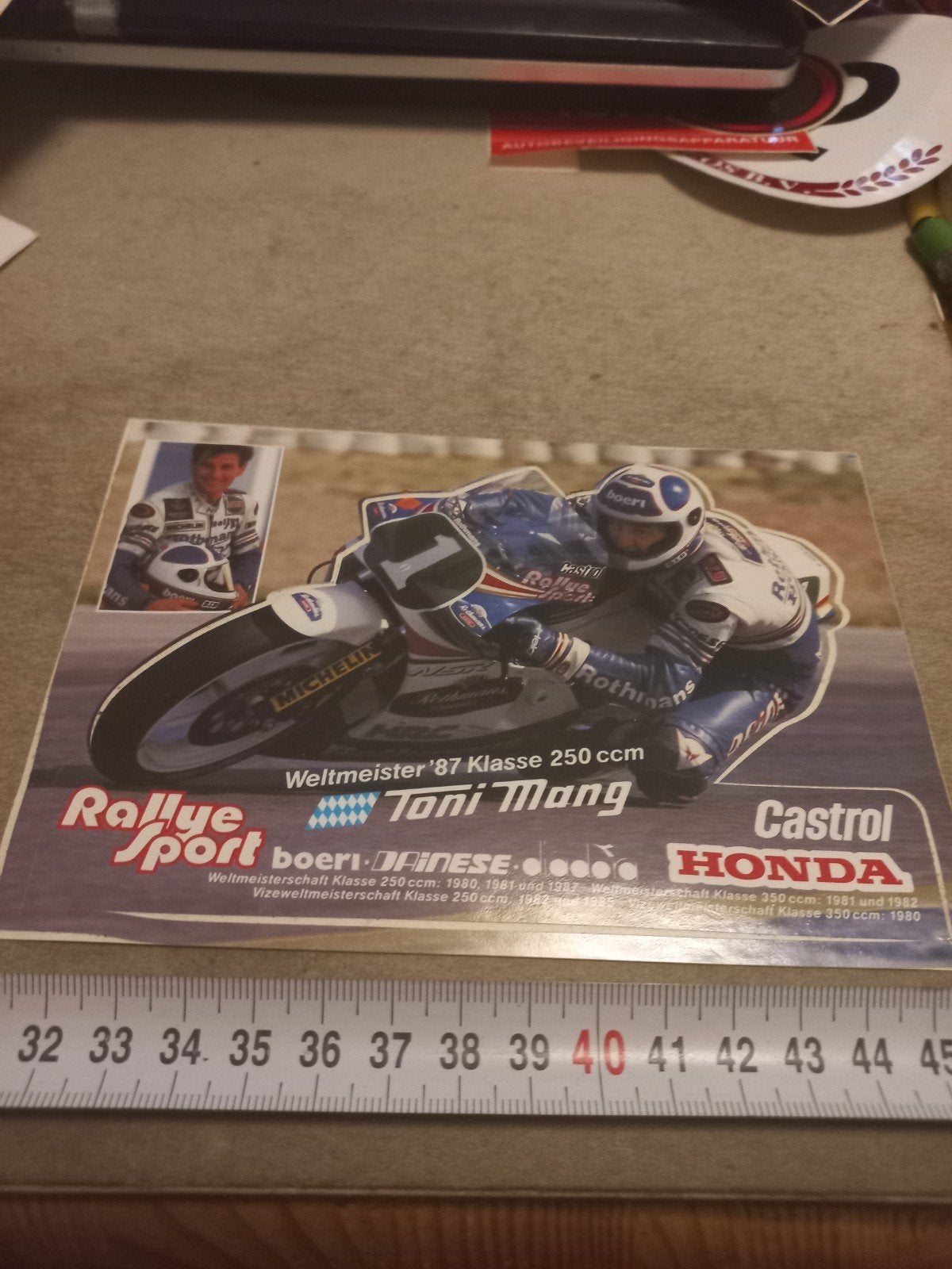 Toni Mang Wereldkampioen '87 250cc Motorfiets Foto, Ophalen of Verzenden