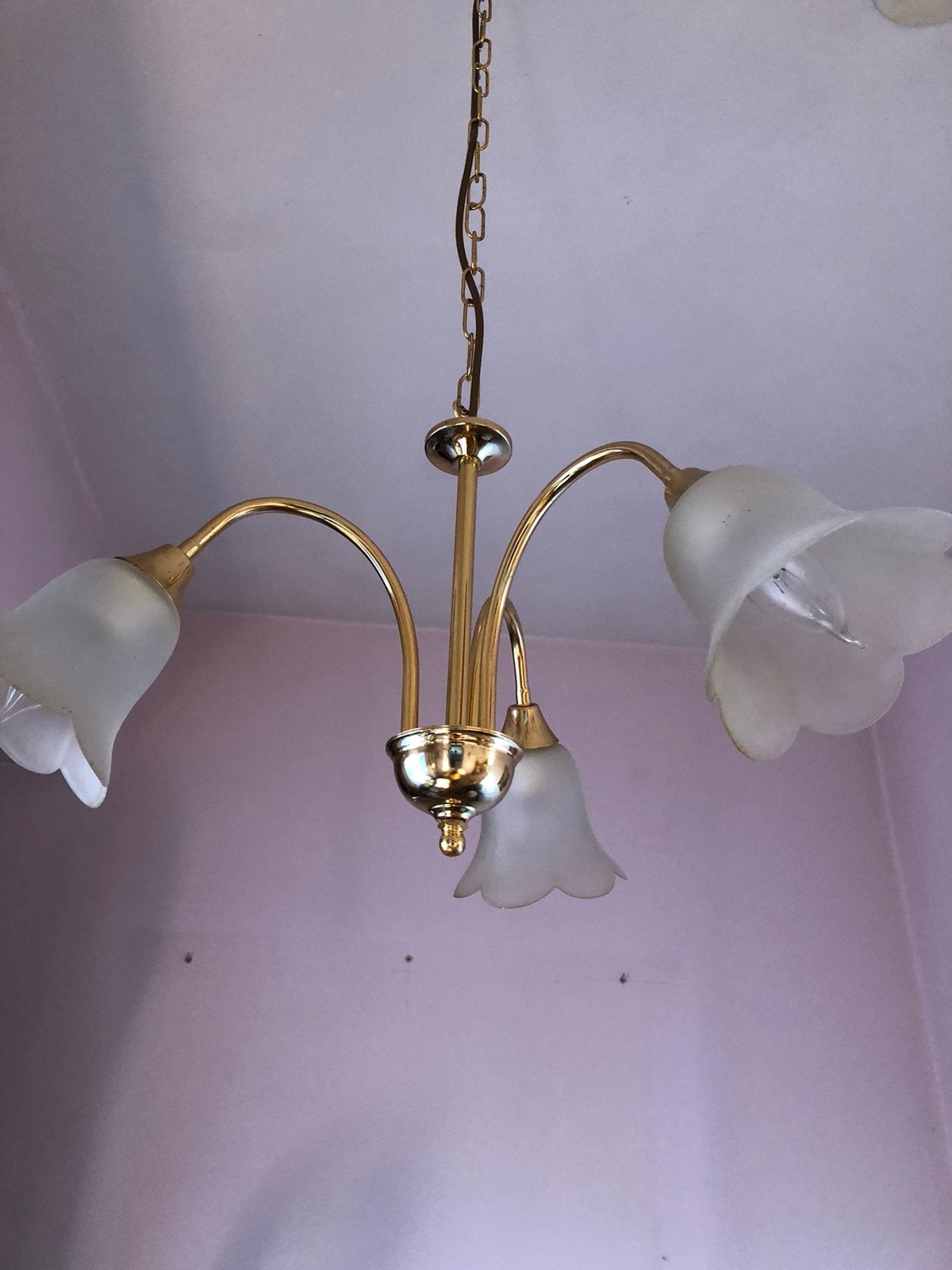 Hanglamp met matglas glazen kapjes, Ophalen, Gebruikt