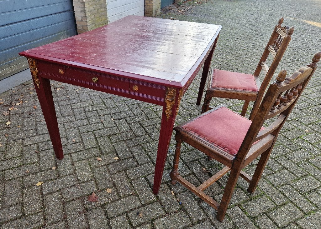 Tafel met 4 stoelen - Antiek Empire in rood, Ophalen