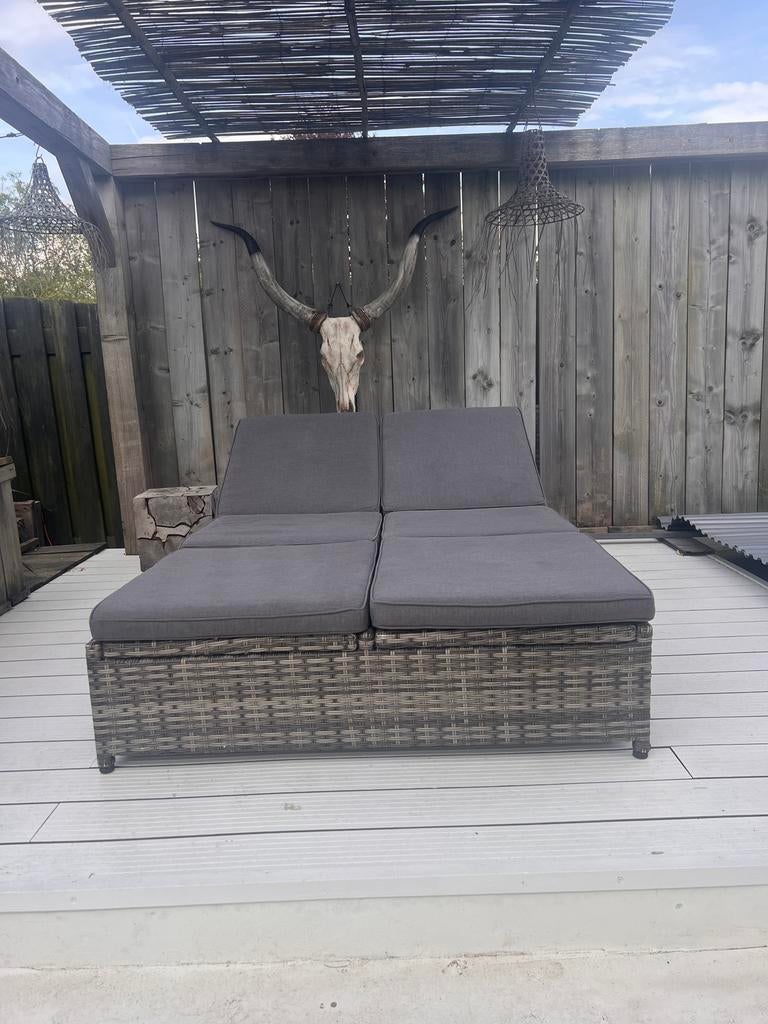 Twee pers wicker ligbed, Tuin en Terras, Ligbedden, Ophalen, Gebruikt, Wicker, Verstelbaar