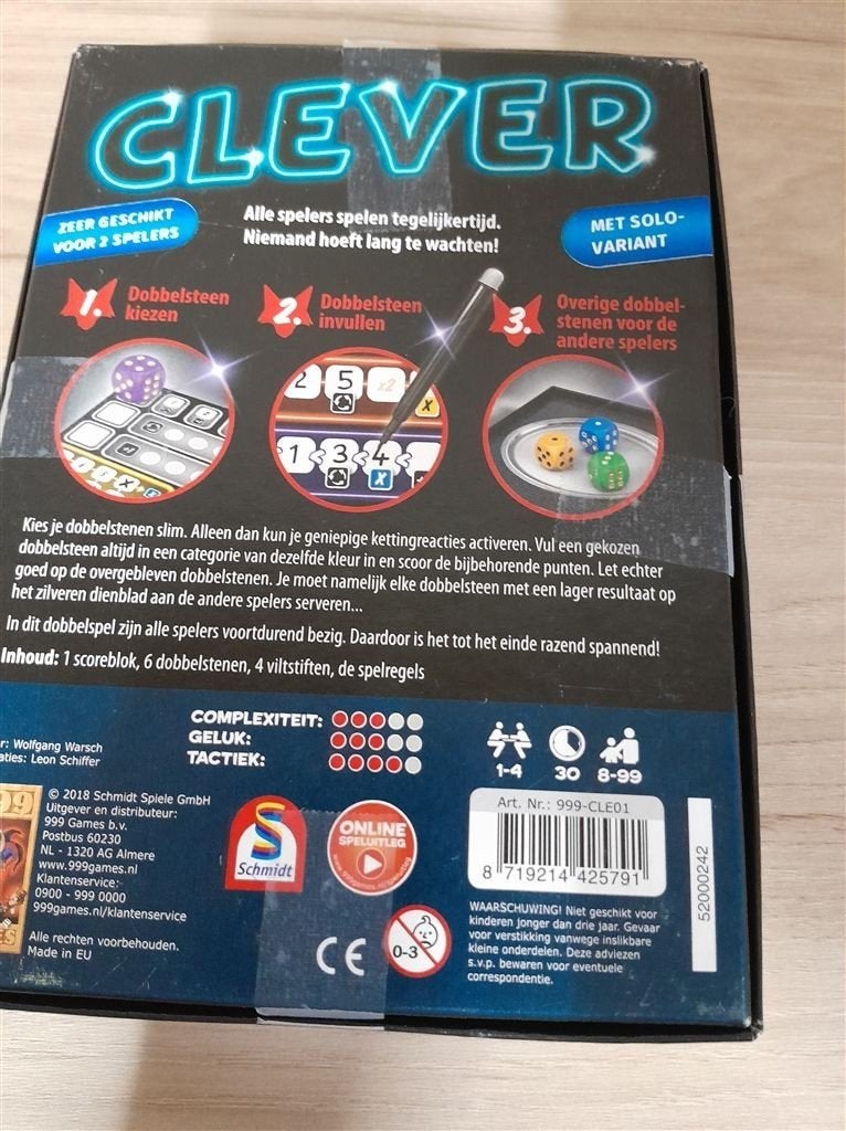Clever Dobbelspel - 999 games - s3925, Verzenden, Zo goed als nieuw