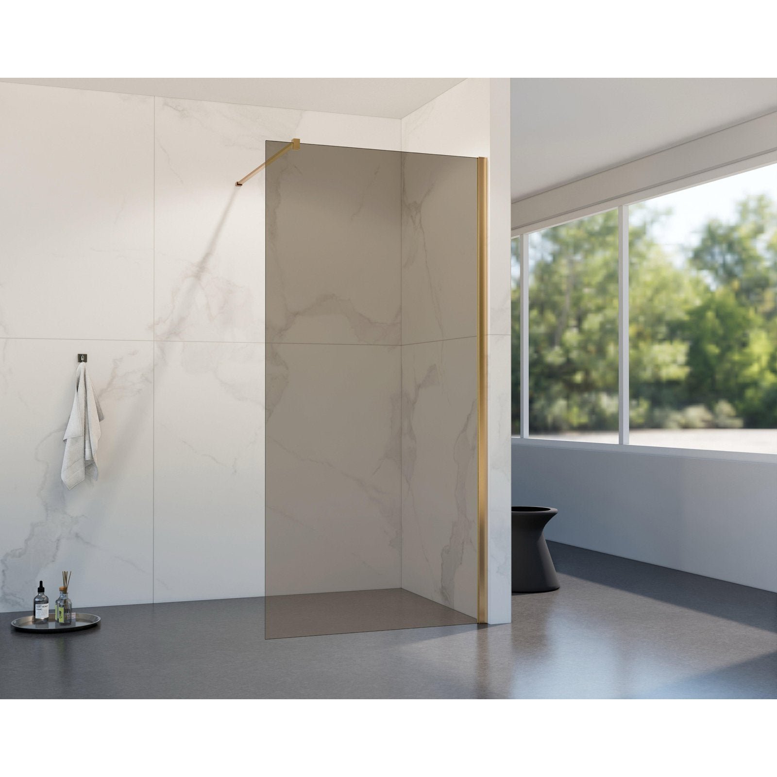 Douchewand Fortifura koper geborsteld rookglas - 100x200 cm, Ophalen, Nieuw, Met douche