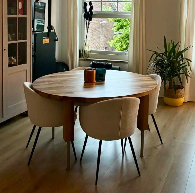 Eettafel rond 140 cm Pillat & Pillat, Huis en Inrichting, Tafels | Eettafels, Ophalen, Gebruikt, Rond, Overige houtsoorten