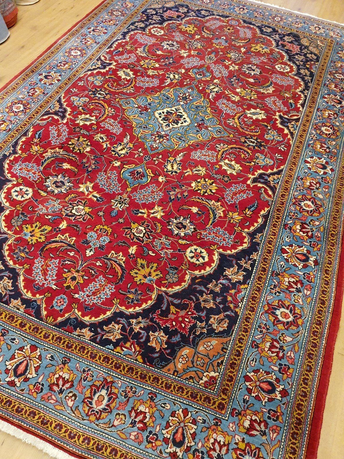 Vintage handgeknoopt perzisch tapijt kashan 310x194, Info@SlatsAntiek.nl, Tweedehands, Perzisch, 150 tot 200 cm