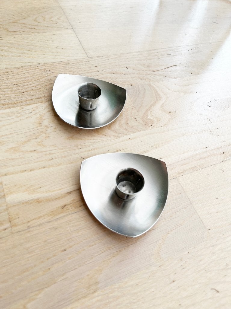 Scandinavisch design kandelaars inox, Gebruikt, Ophalen of Verzenden, Metaal, Kandelaar