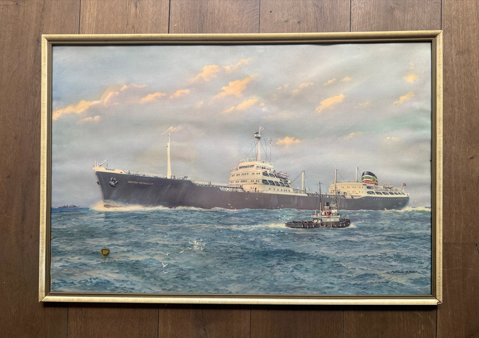 Officiële rederij-prent “British Petroleum”, BP, M.B. Black, Antiek en Kunst, Maritiem / water, Realistisch, Ophalen of Verzenden