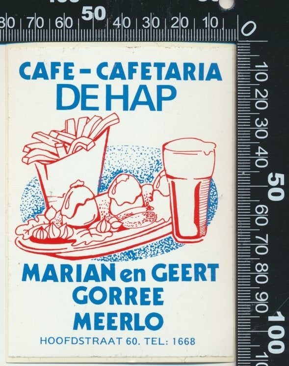Sticker: Cafe Cafetaria De Hap - Meerlo, Ophalen of Verzenden, Zo goed als nieuw, Bedrijf of Vereniging