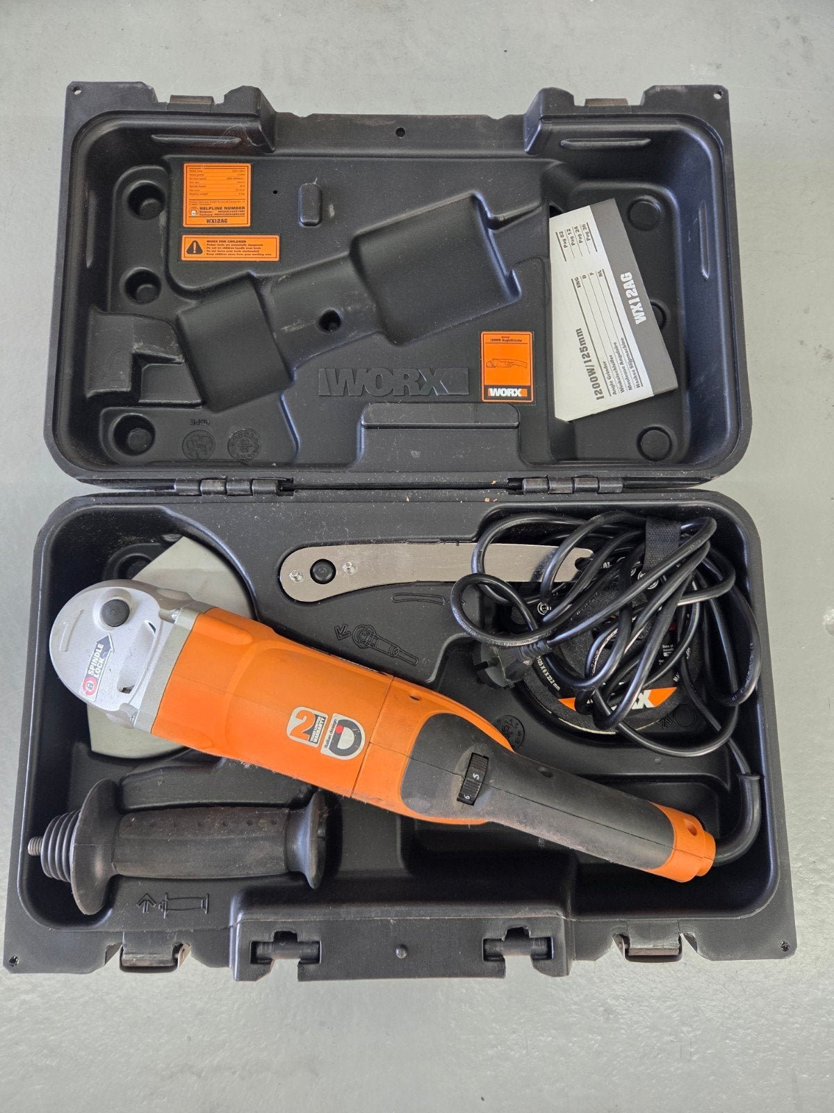 Worx Haakse Slijper WX12AG 1200W/125mm met koffer, Ophalen of Verzenden, Zo goed als nieuw, Haakse slijper, Overige merken