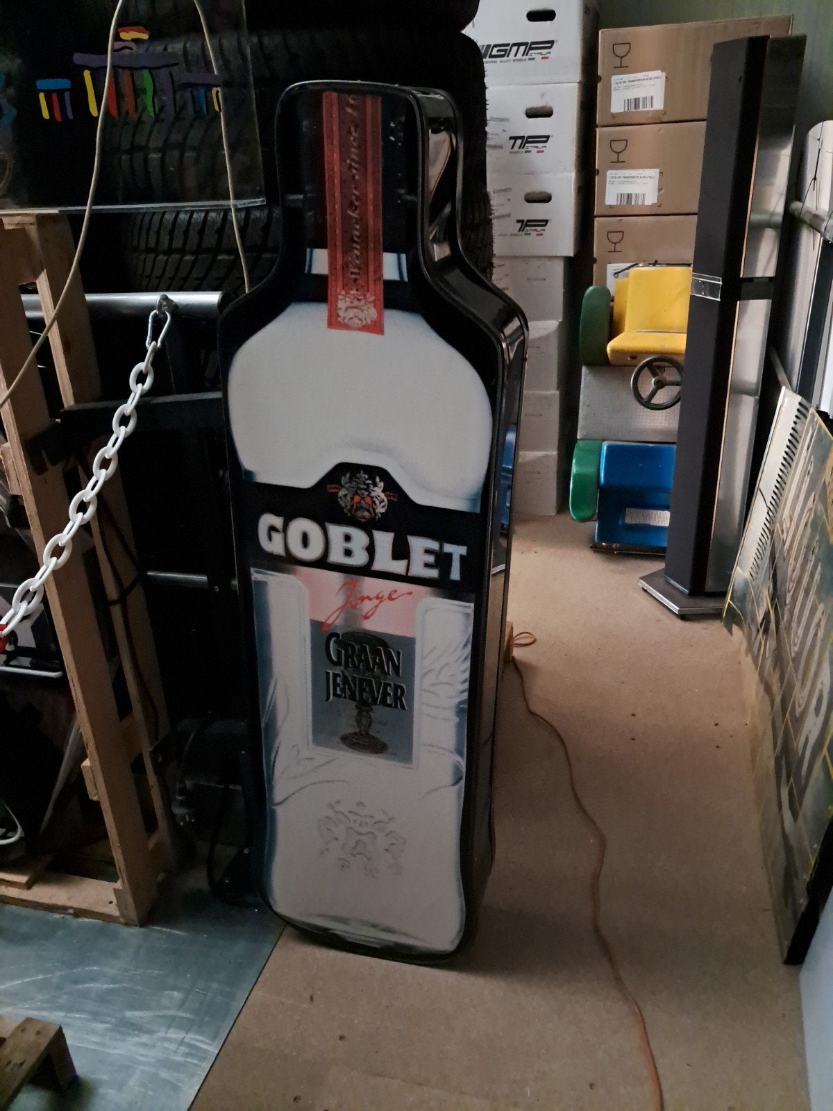Unieke Goblet Jenever fles lichtbak 2 zijdig en werkend., Verzamelen, Ophalen, Eu, Gebruikt, Eu