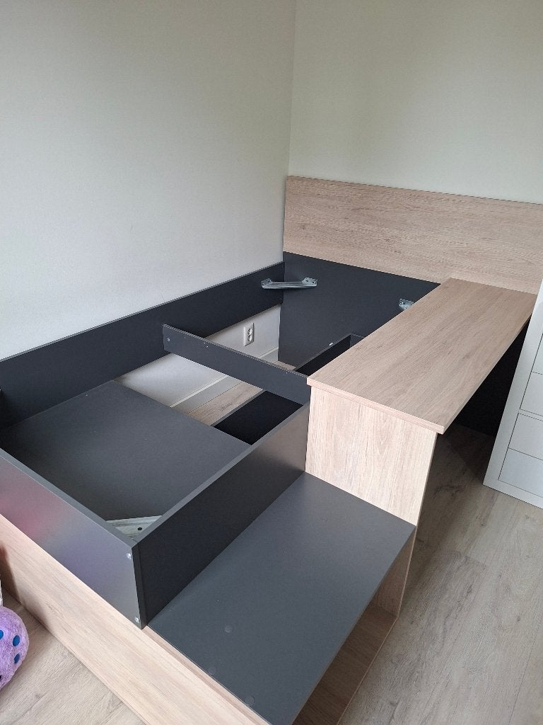 ombouw bed, Huis en Inrichting, Slaapkamer | Bedden, Zo goed als nieuw, Eenpersoons, 140 cm, 200 cm, Hout, Grijs, Ophalen