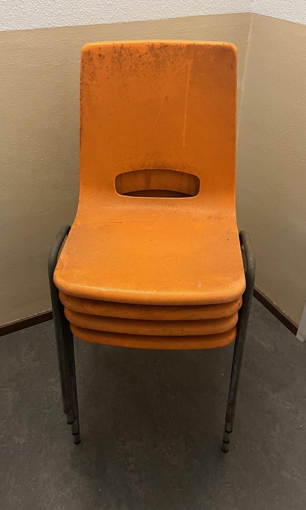 retro vintage mid century jaren 70 stoel set stoelen oranje, Huis en Inrichting, Stoelen, Ophalen, Gebruikt, Vier, Metaal