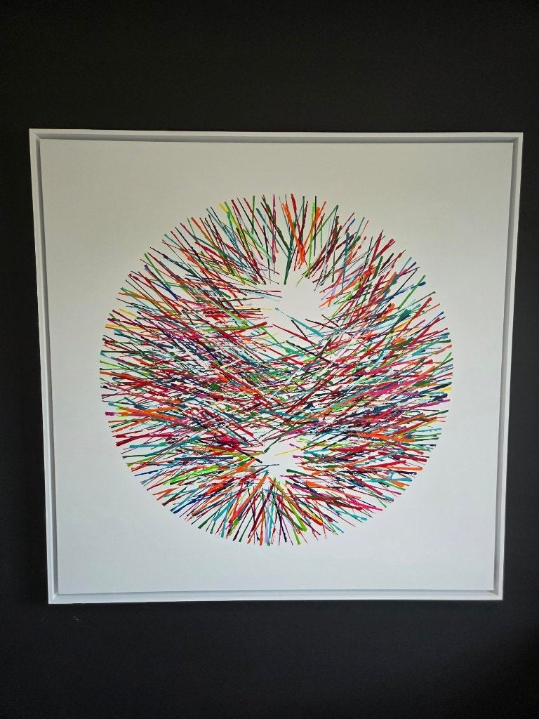 Origineel Werk Valou Kervyn op Doek 100x100cm "Pins&Needles", Ophalen, Abstract, Acrylverf, Gesigneerd