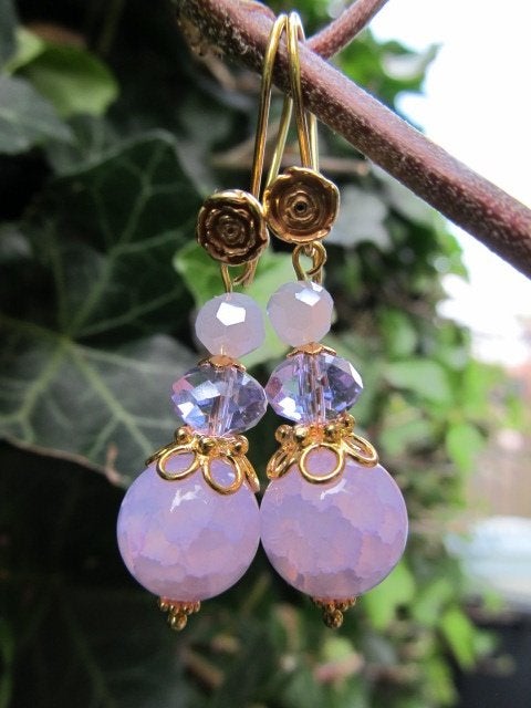 Oorbellen Purple Rose agaat-kristalglas facet goud, Sieraden, Tassen en Uiterlijk, Ophalen, Nieuw