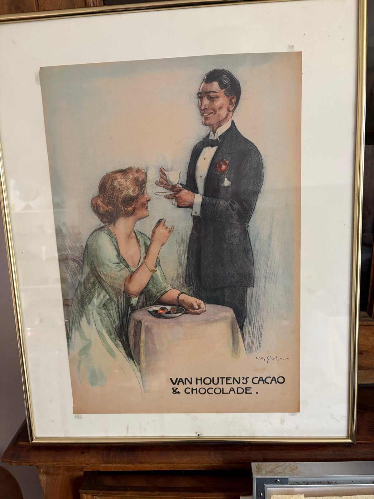 Originele Van Houten Cacao Reclame uit 1928, Ophalen of Verzenden, Gebruikt, Reclamebord