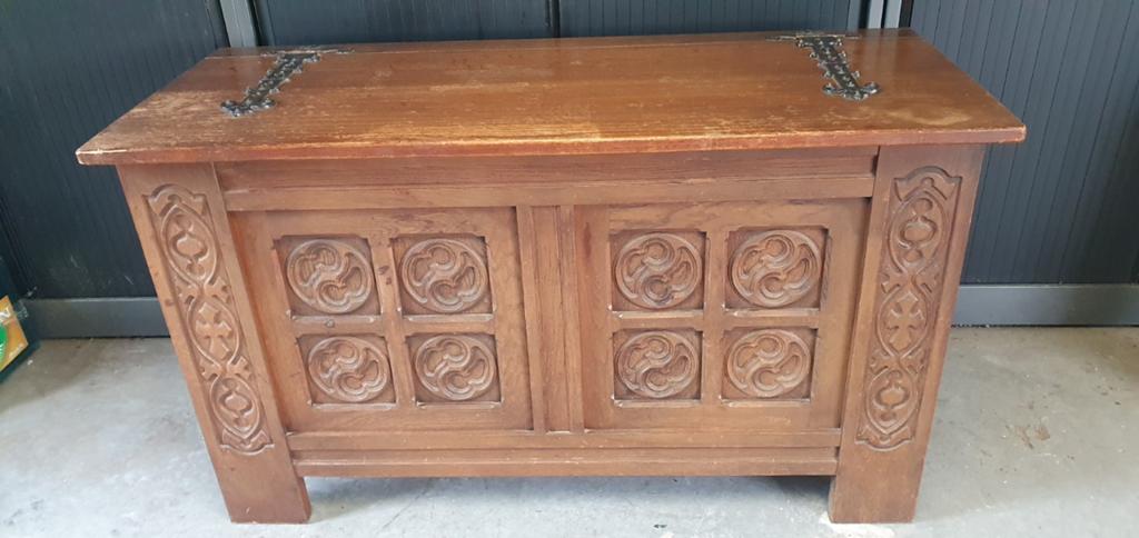 Eiken dekenkist antiek, Ophalen, Gebruikt, Minder dan 50 cm